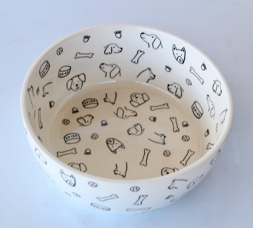 Black & White Porcelain Dog Bowl